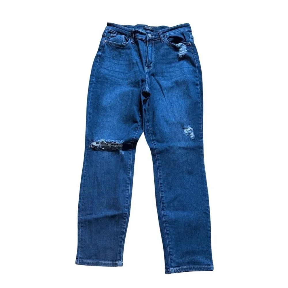 Judy Blue Women's Distressed Straight Jeans Size 9x29 Blue Medium‎ Wash denim